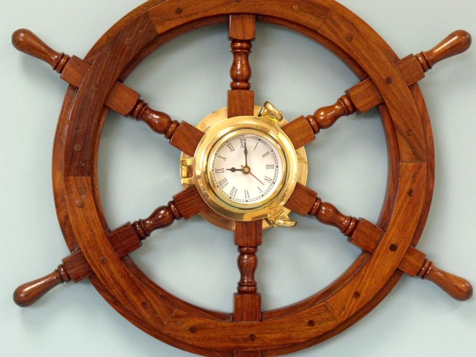 Deluxe Class Wood And Brass Ship Wheel Clock 24""