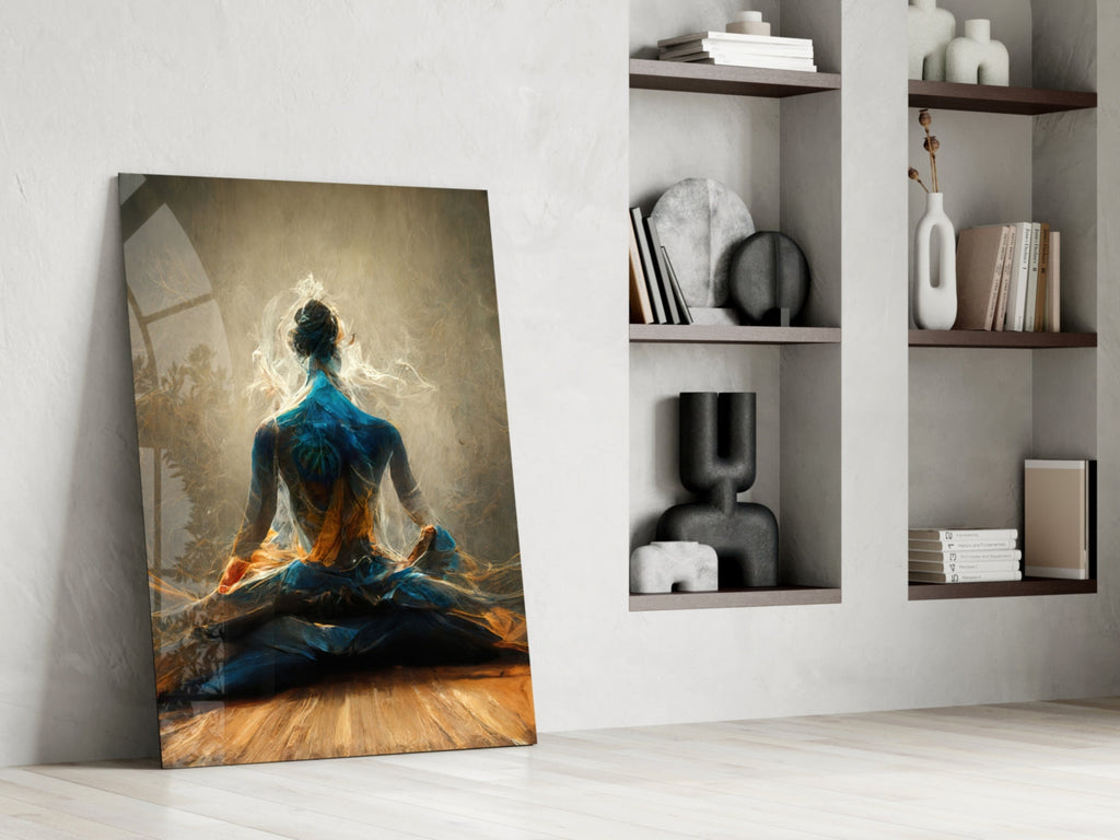 Golden Smoke Aura Meditation Glass Wall Art