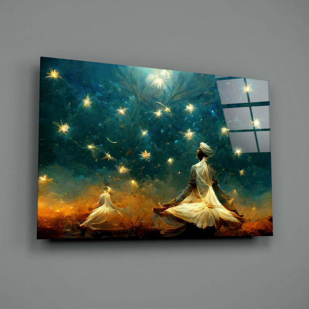 Twin Dervishes Golden Meadow Glass Wall Art