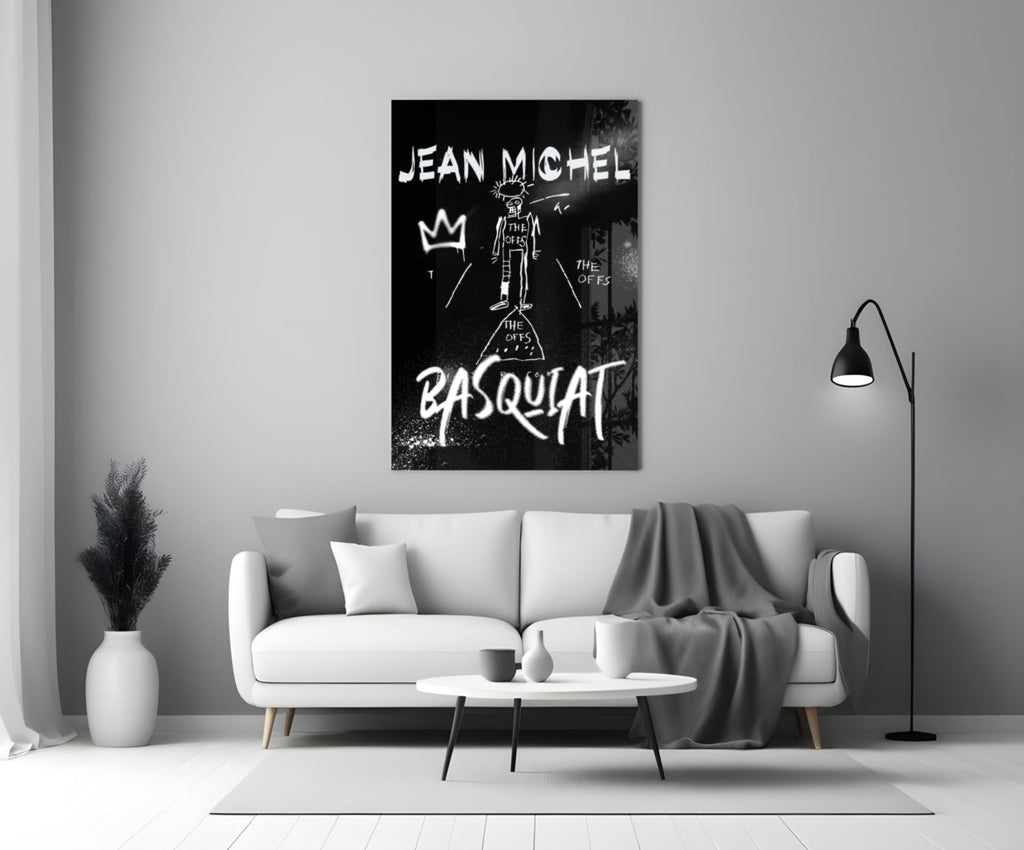 Black White Stick Figure Crown Glass Wall Art