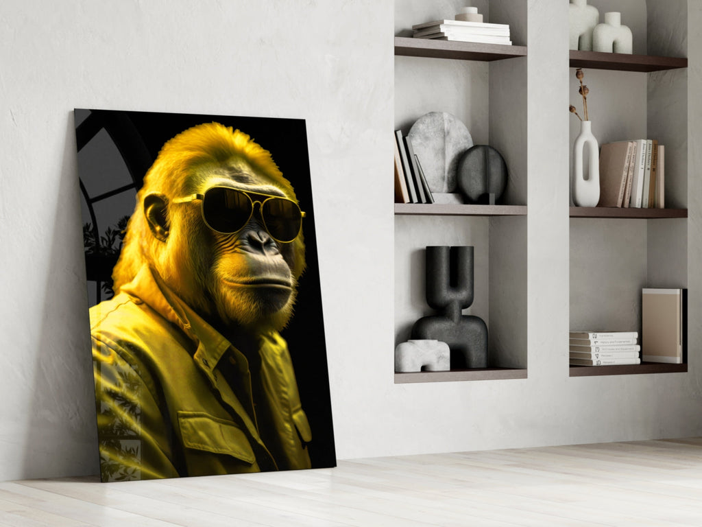 Bright Yellow Suited Gorilla Glass Wall Art