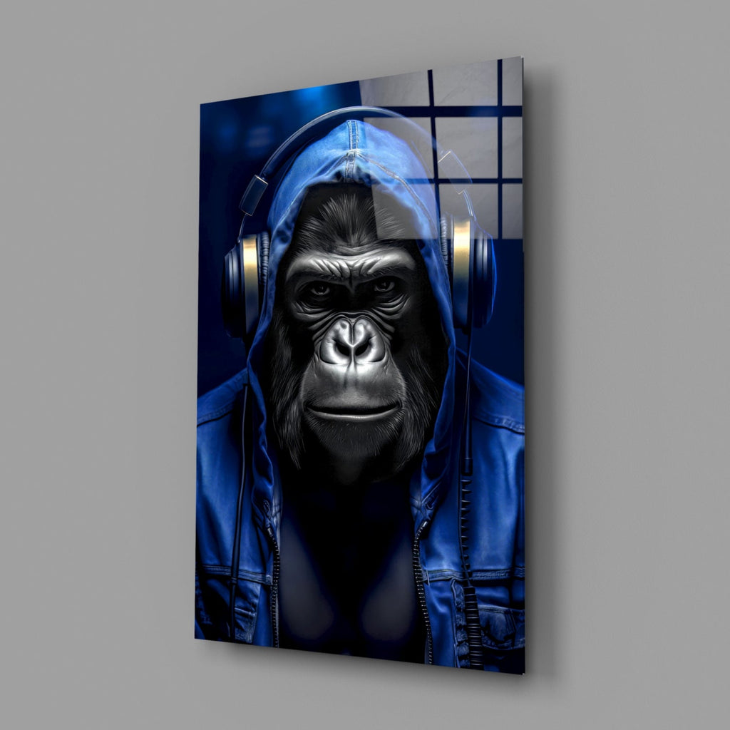 Blue Hoodie Headphones Gorilla Glass Wall Art