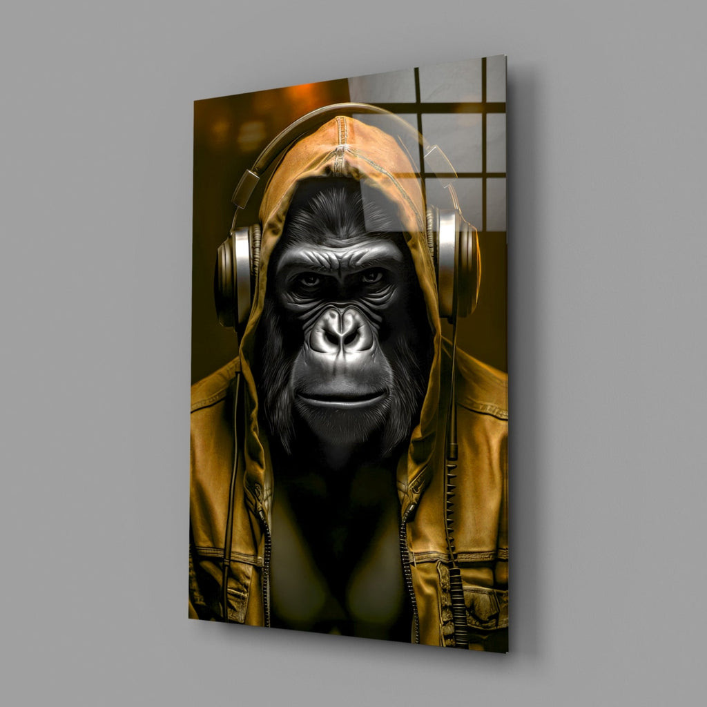 Blue Hoodie Headphones Gorilla Glass Wall Art