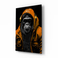 Orange Hooded Gorilla Headphones Glass Wall Art