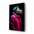 Pink Coat Rhino Neon Glow Glass Wall Art