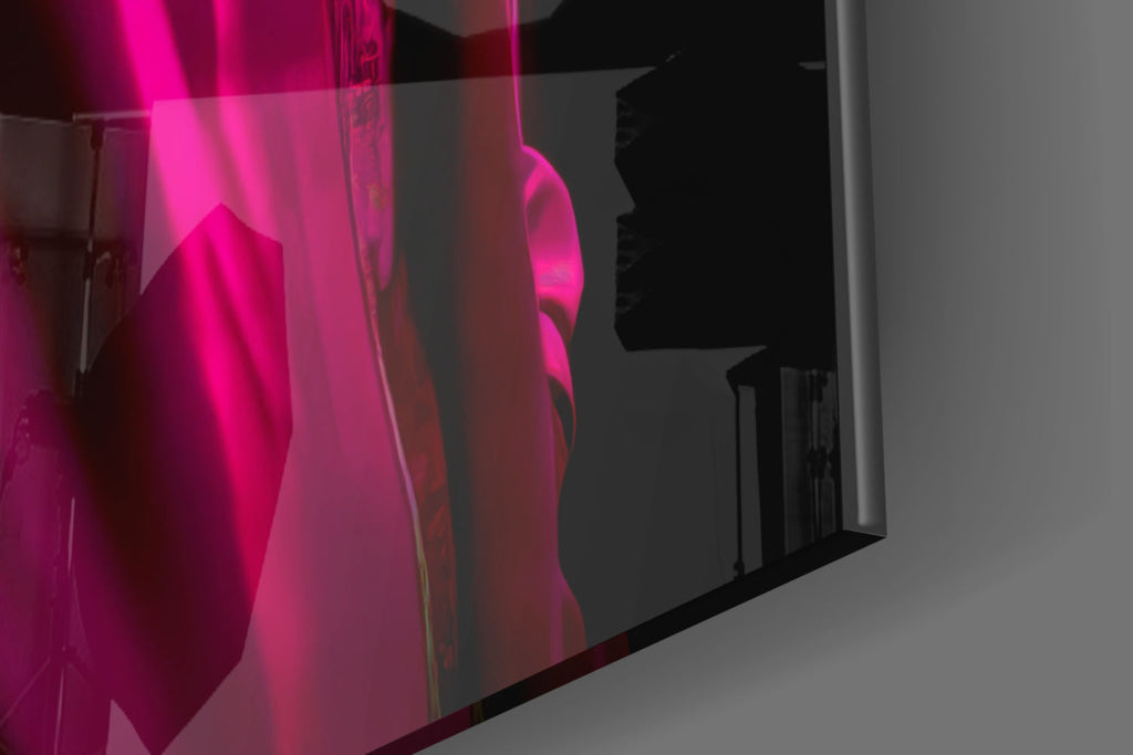 Pink Coat Rhino Neon Glow Glass Wall Art