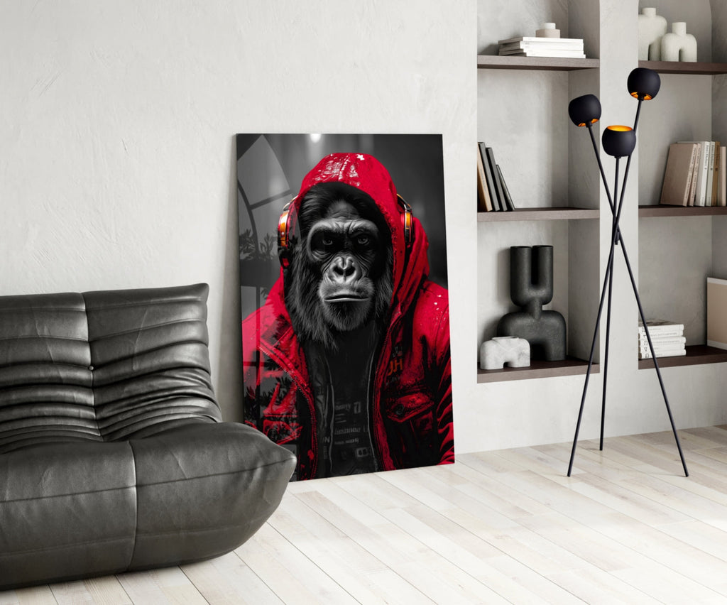 Yellow Raincoat Headphone Gorilla Glass Wall Art