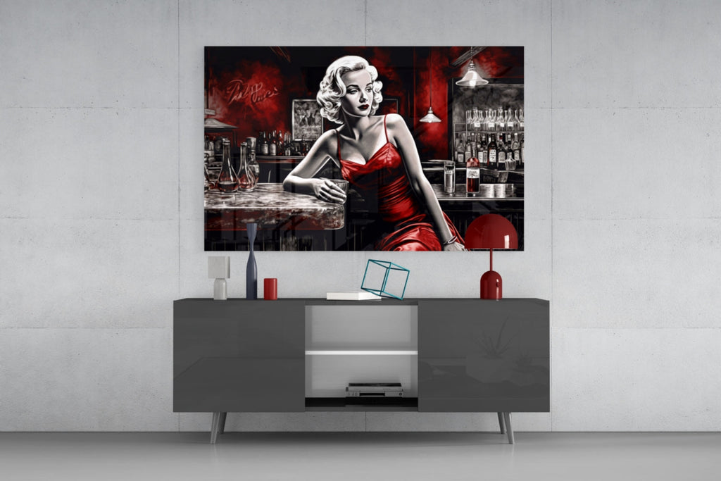 Crimson Bar Blonde with Cocktail Glass Wall Art