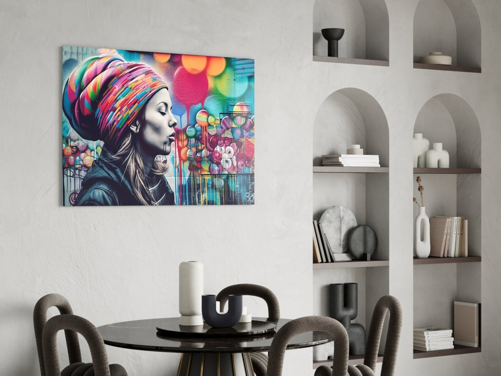 Graffiti Wall Turban Woman Profile Glass Wall Art