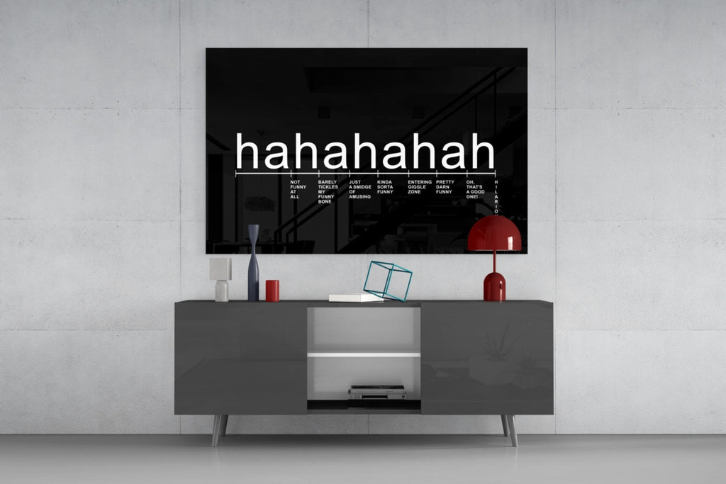 Black Background Laughter Scale Glass Wall Art