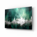 Emerald Mist Abstract Skyline Glass Wall Art