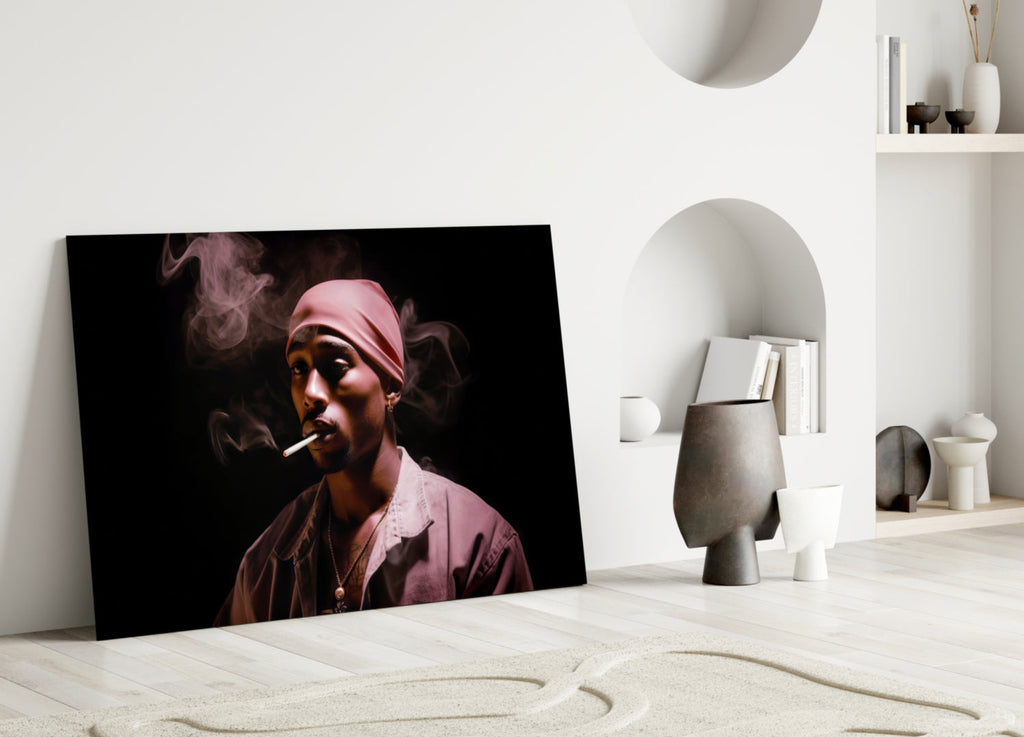 Pink Bandana Cigarette Smoke Rapper Glass Wall Art