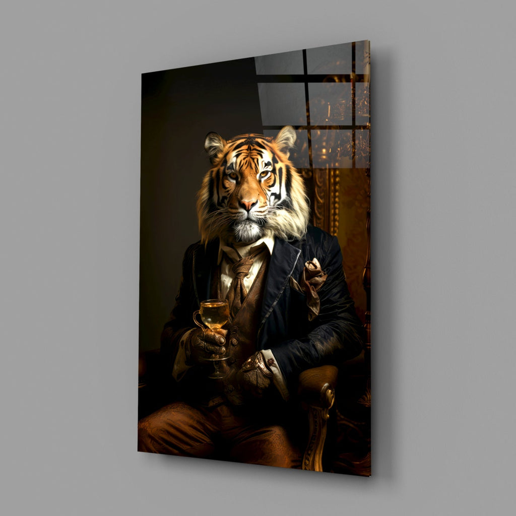 Tiger on Golden Throne Glass Wall Art