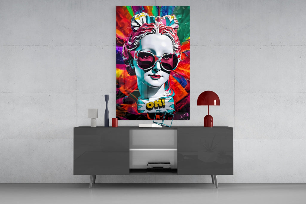 Rainbow Swirl Backdrop Statue Head Glass Wall Art