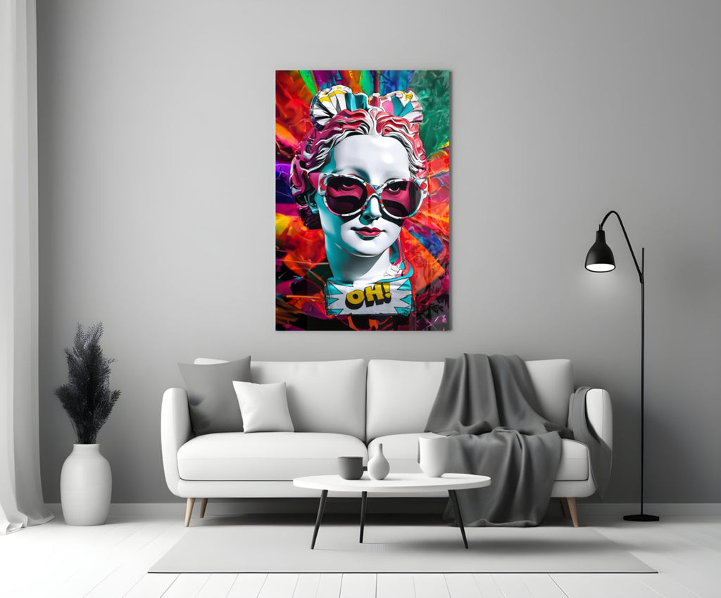 Rainbow Swirl Backdrop Statue Head Glass Wall Art