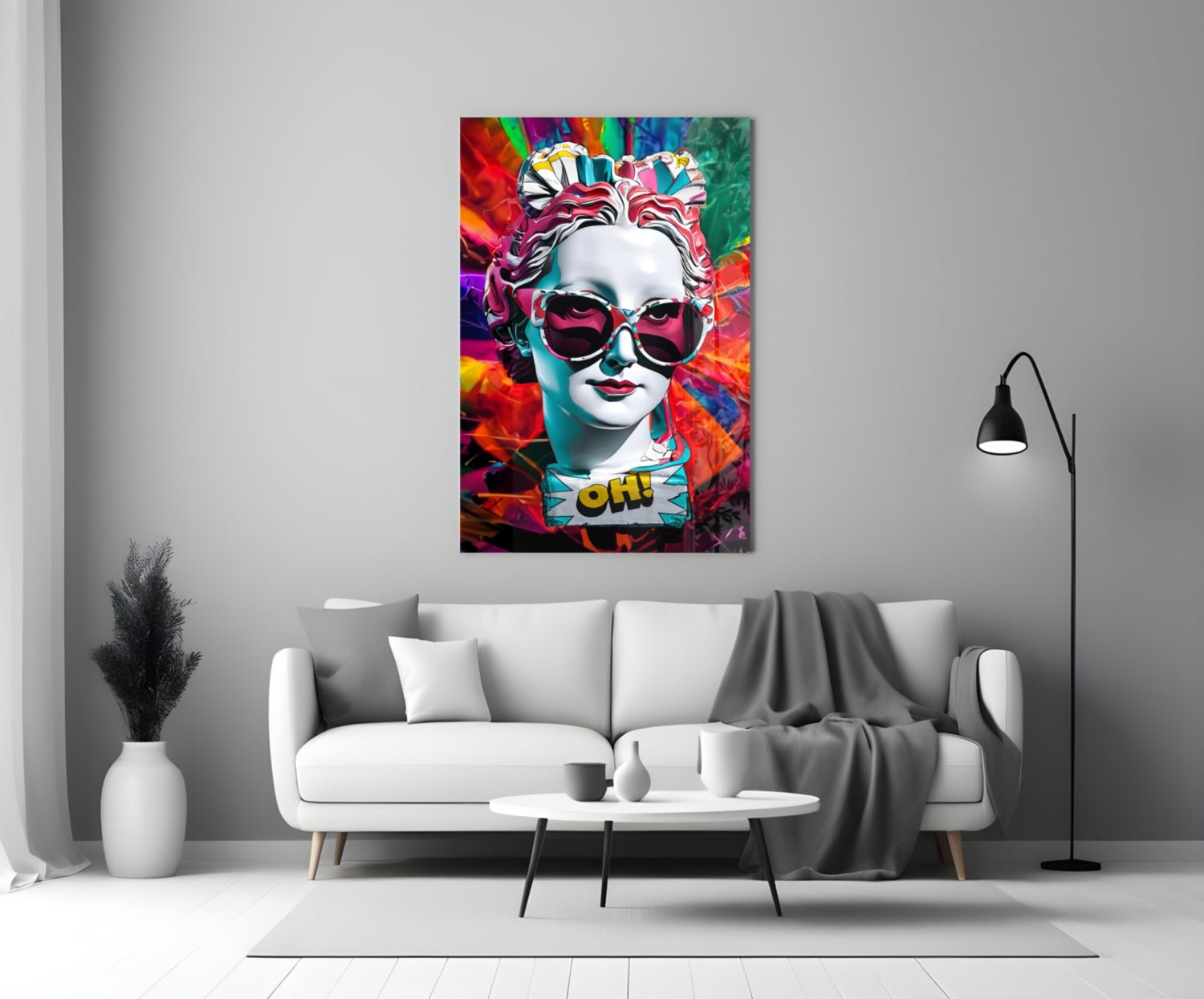 Rainbow Swirl Backdrop Statue Head Glass Wall Art