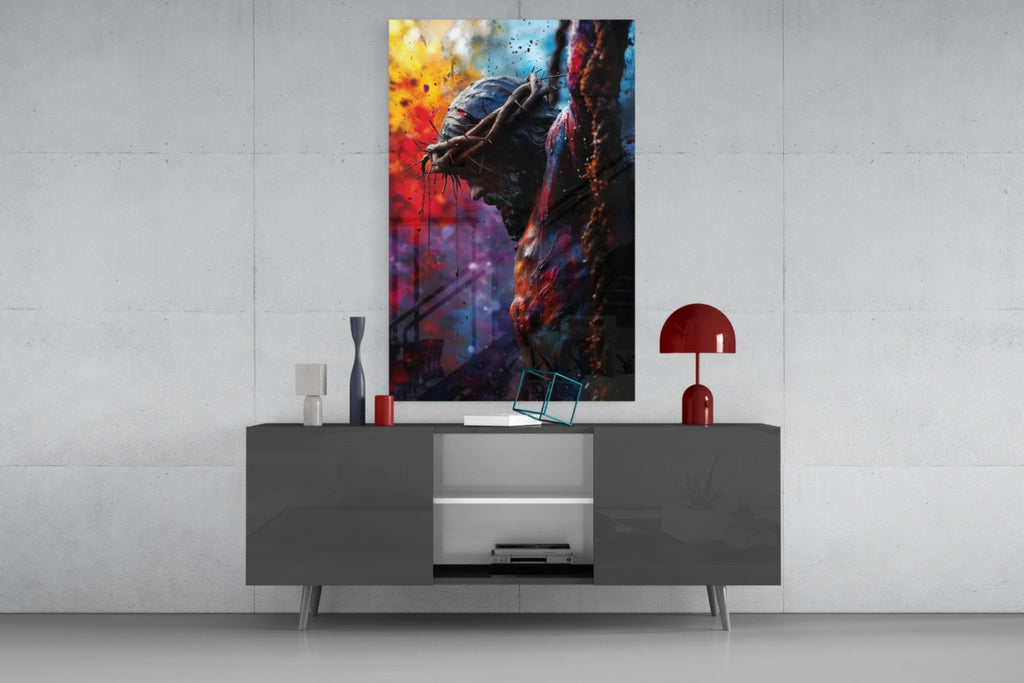 Crown Of Thorns Colorful Splatter Glass Wall Art