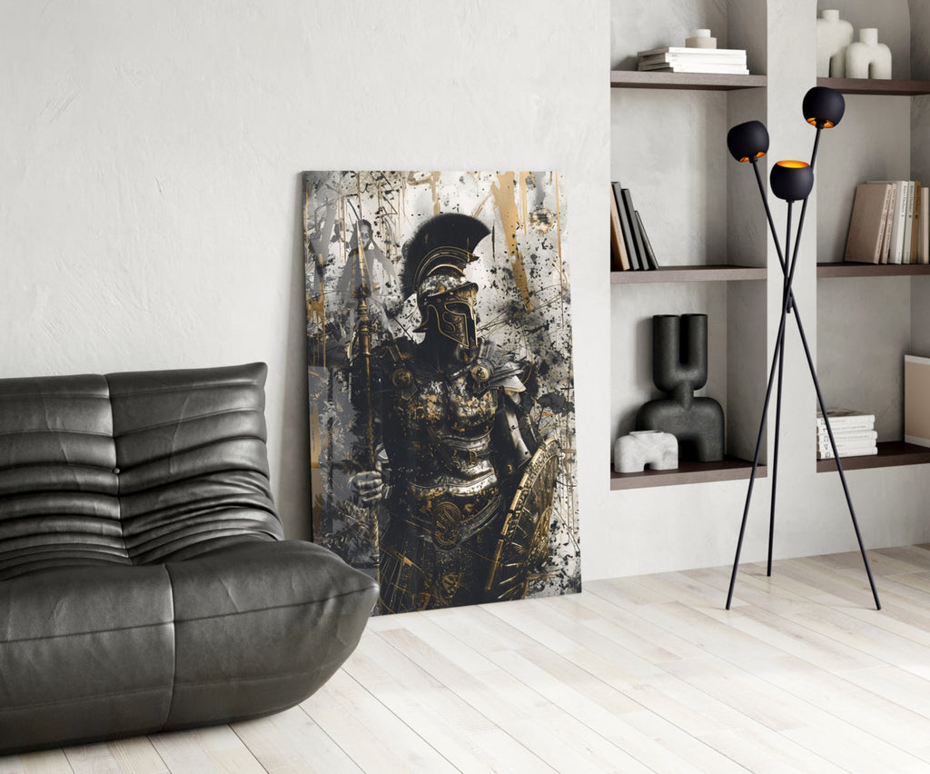 Black Gold Roman Centurion Glass Wall Art