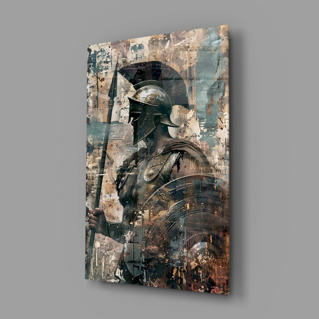 Spartan Spear and Round Shield Glass Wall Art