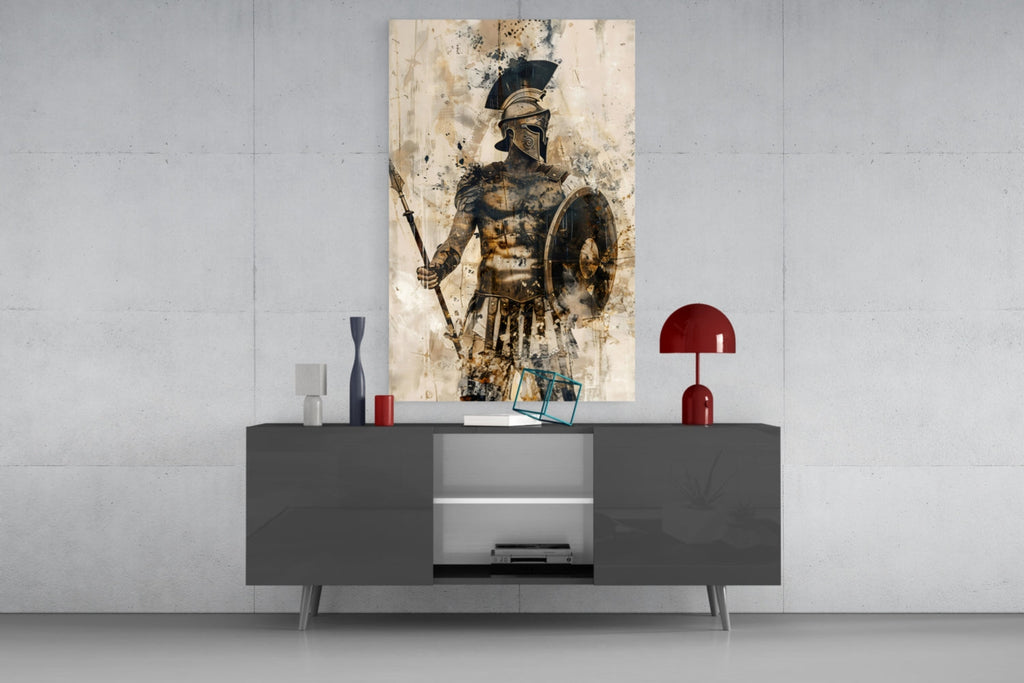 Sepia Warrior Round Shield Glass Wall Art