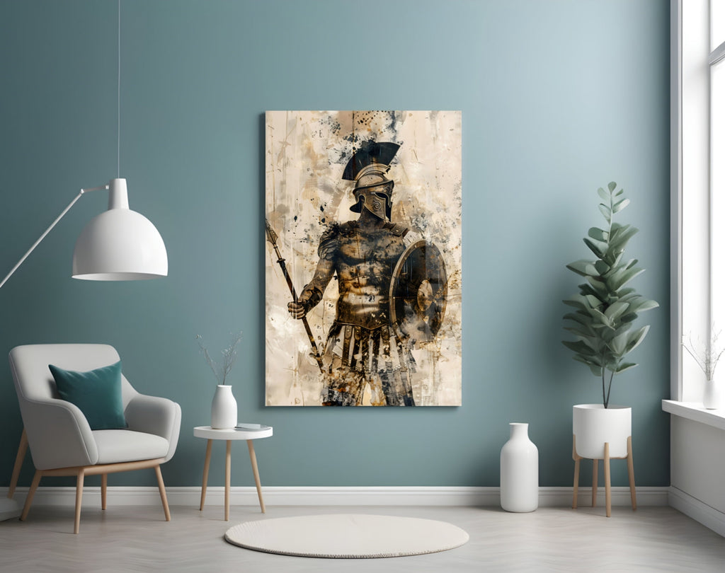 Sepia Warrior Round Shield Glass Wall Art