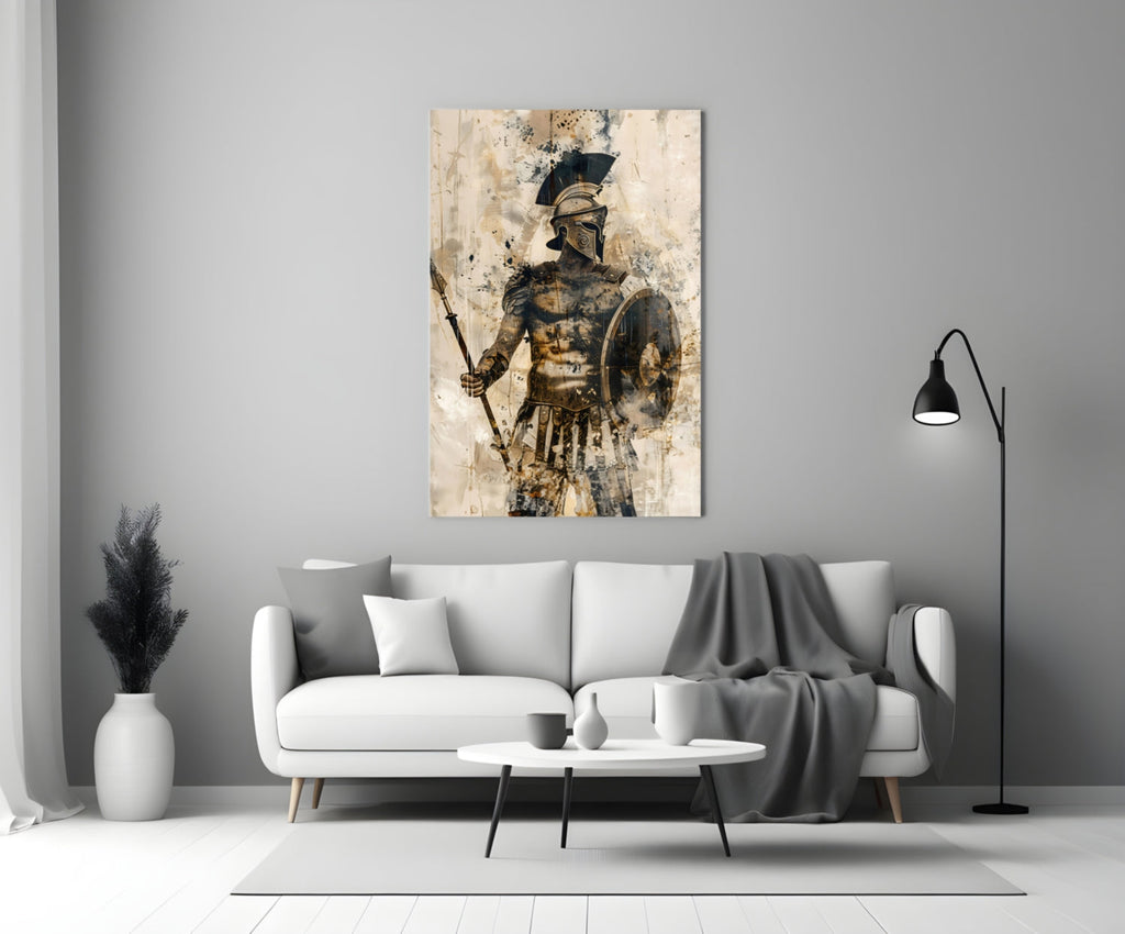 Sepia Warrior Round Shield Glass Wall Art