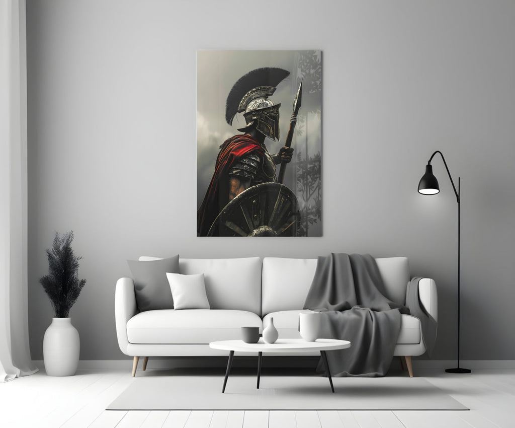 Realistic Spartan Warrior Glass Wall Art