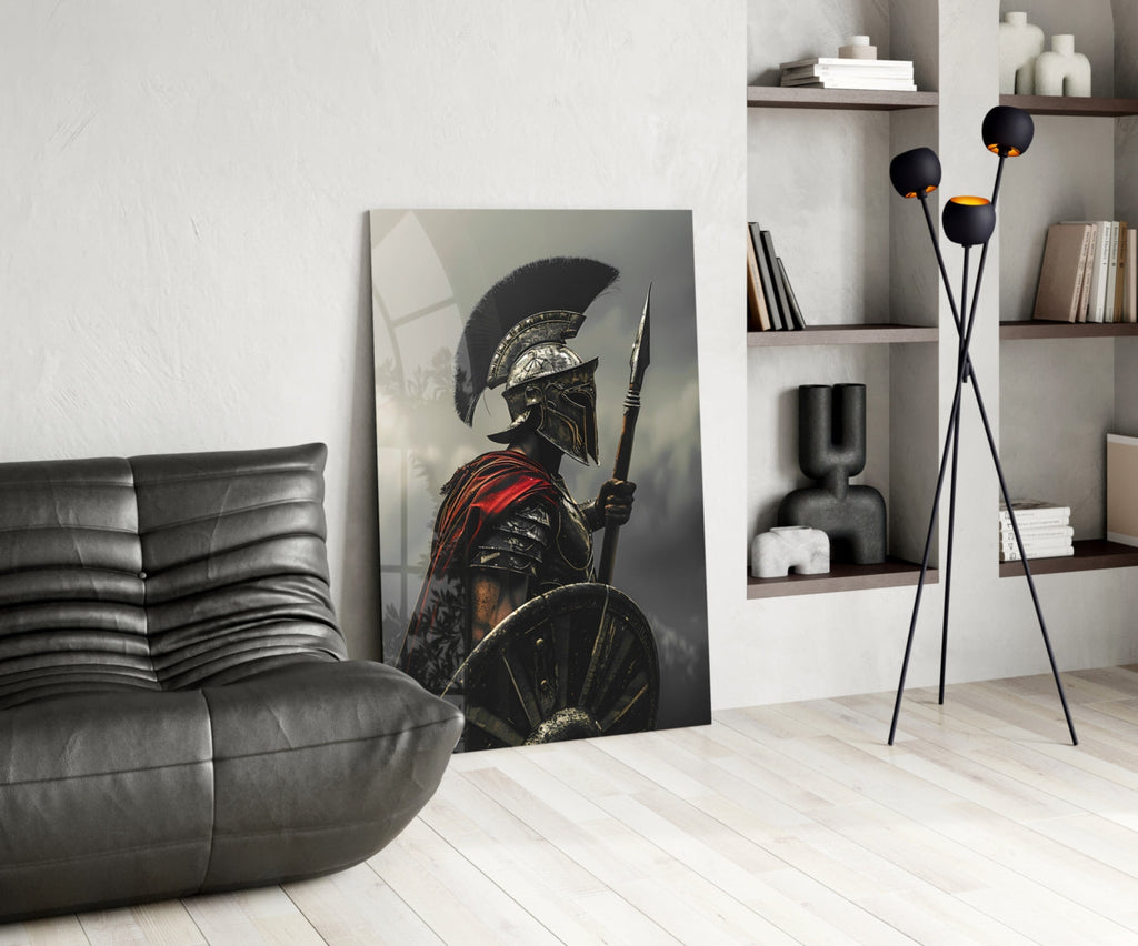 Realistic Spartan Warrior Glass Wall Art