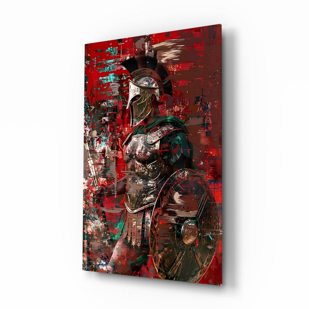Deep Red Gladiator Shield Glass Wall Art