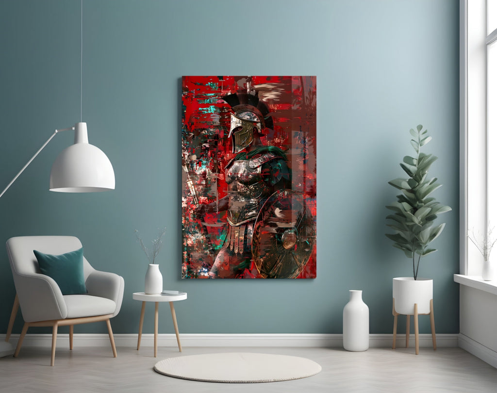 Deep Red Gladiator Shield Glass Wall Art