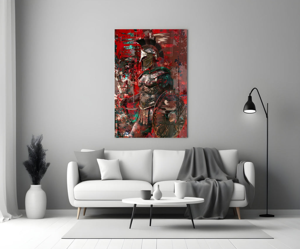 Deep Red Gladiator Shield Glass Wall Art