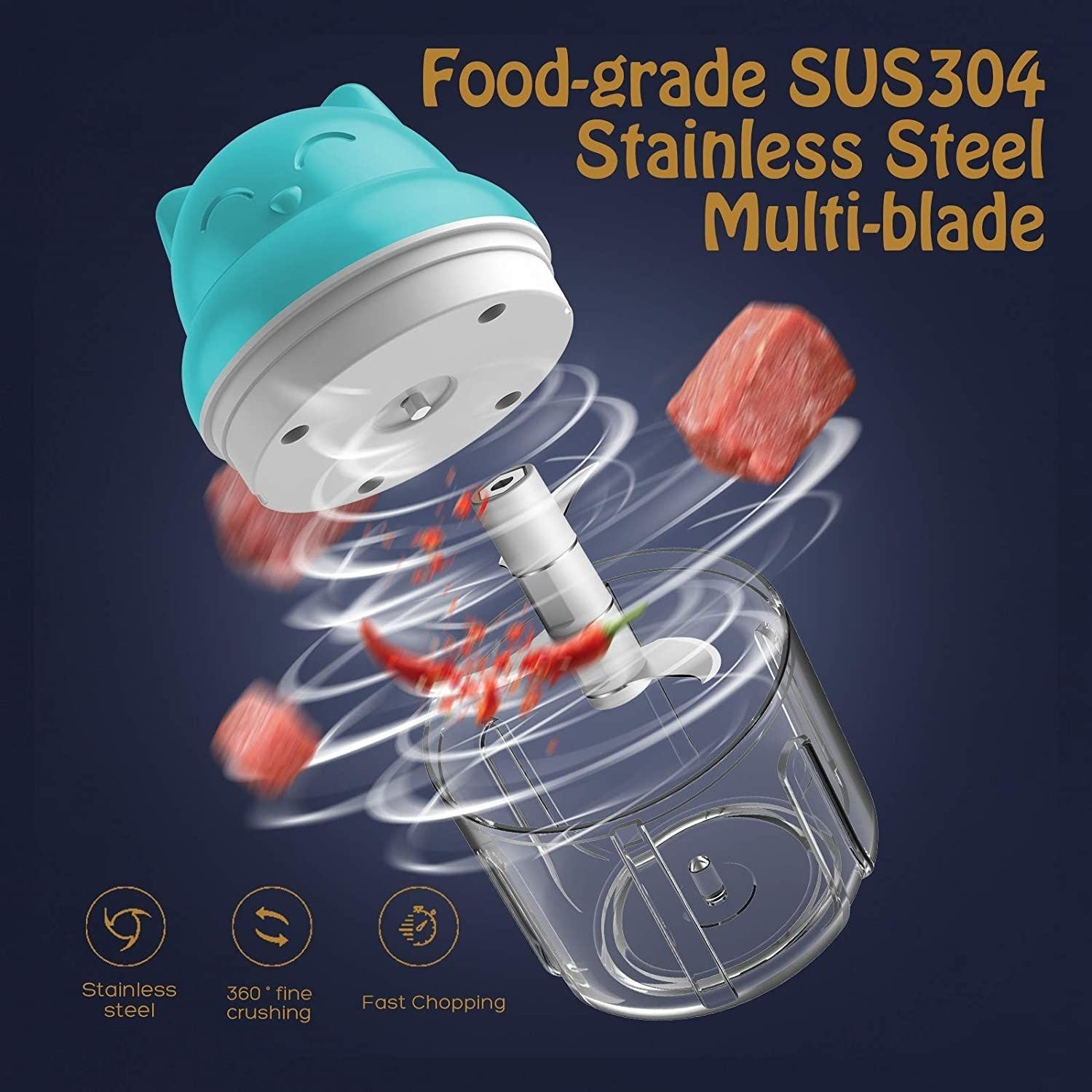 1pc 250ml/8.45oz Mini Electric Food Chopper Food Processor For Onion Chili Herb Garlic Small Cordless Veggie Fruit Blender