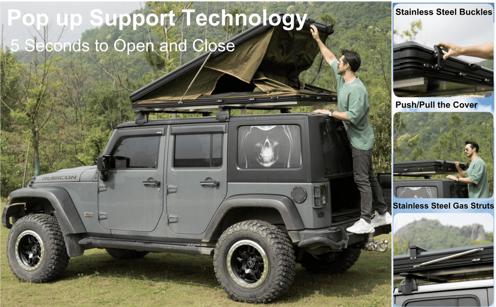 Explorer Plus Rooftop Tent Hardshell with Side Awning, Air Conditioner Outlet with Bracket, Luggage Racks&Replaceable Netting Rain Curtain, Truck Bed Tent for Camping, Pop Up SUV Roof Top Tent