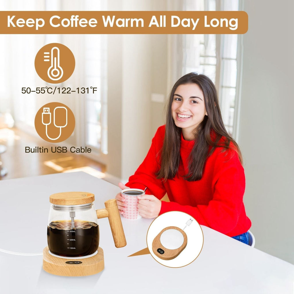 Electric Mixing Mug 400ML High Speed Mixing Cup USB Rechargeable Self String Mug with Warming Pad for Coffee Milk Protein Powder Egg