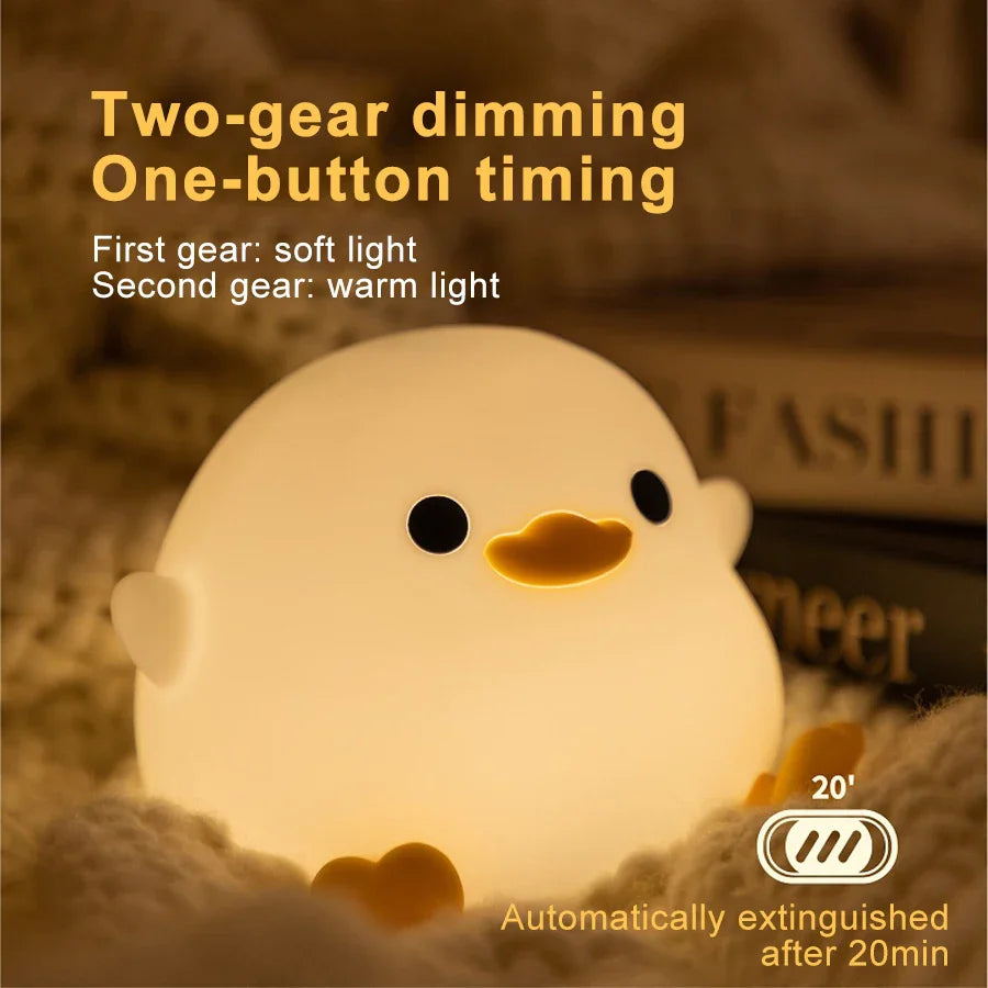 Duck LED Night Light Silicone Rechargeable USB Touch Lamp with Timer Kids Bedroom Gift - PhishStones Products