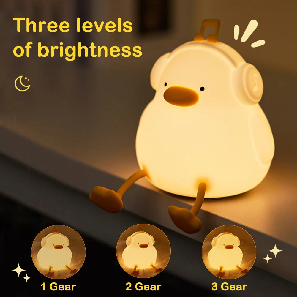 Duck LED Night Light Silicone Rechargeable USB Touch Lamp with Timer Kids Bedroom Gift - PhishStones Products