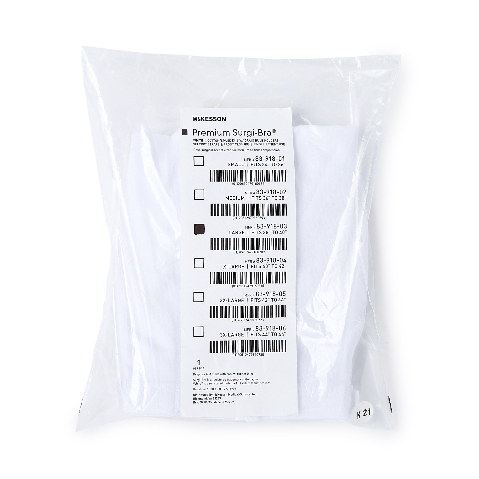 McKesson Post-Surgical Bra, 38 – 40 Inch 83-918-03