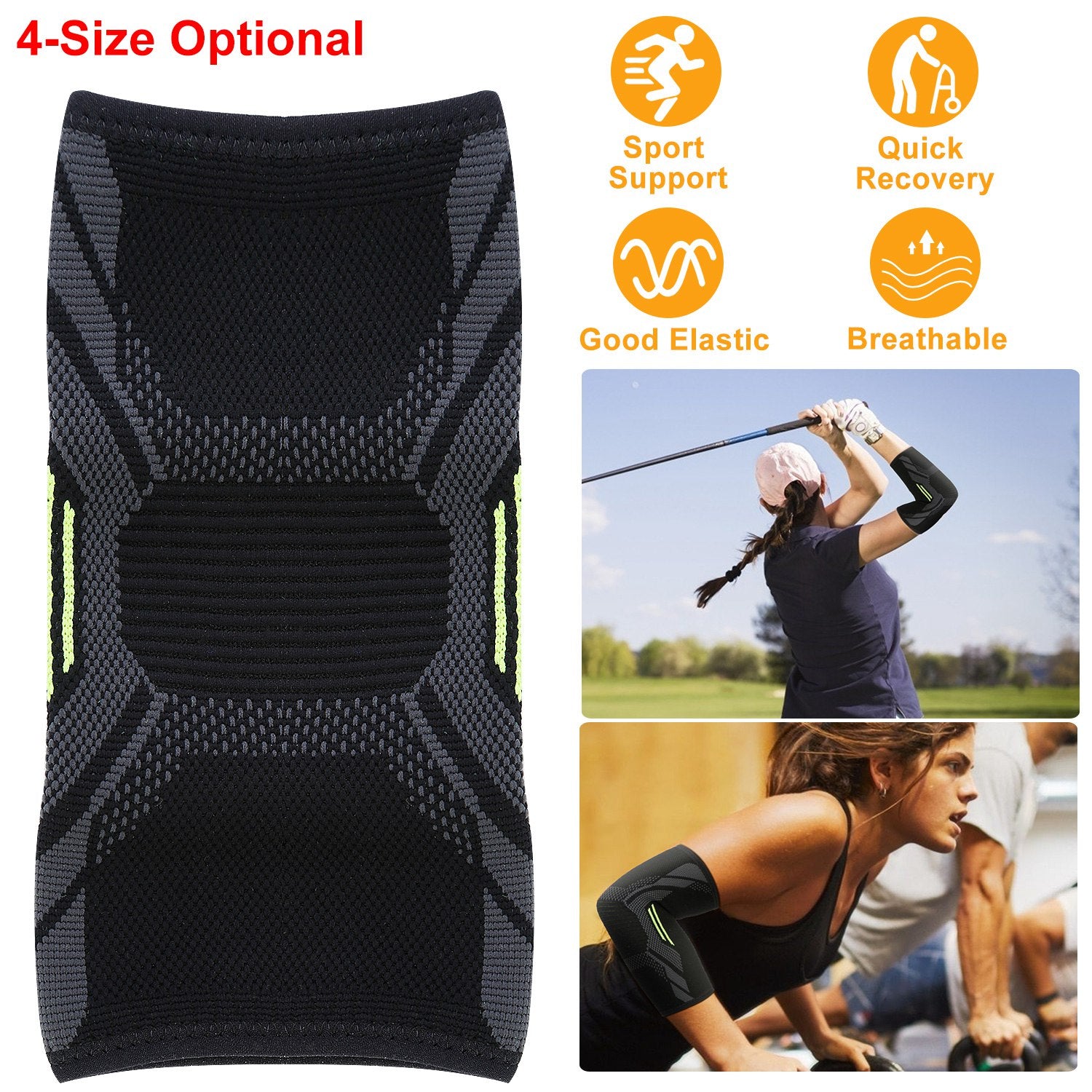 Elbow Support Brace Compression Sleeve Adjustable Arm Support Wrap Guard Bandage Arm Band for Tendinitis Arthritis Bursitis Treatment Workouts Weightl