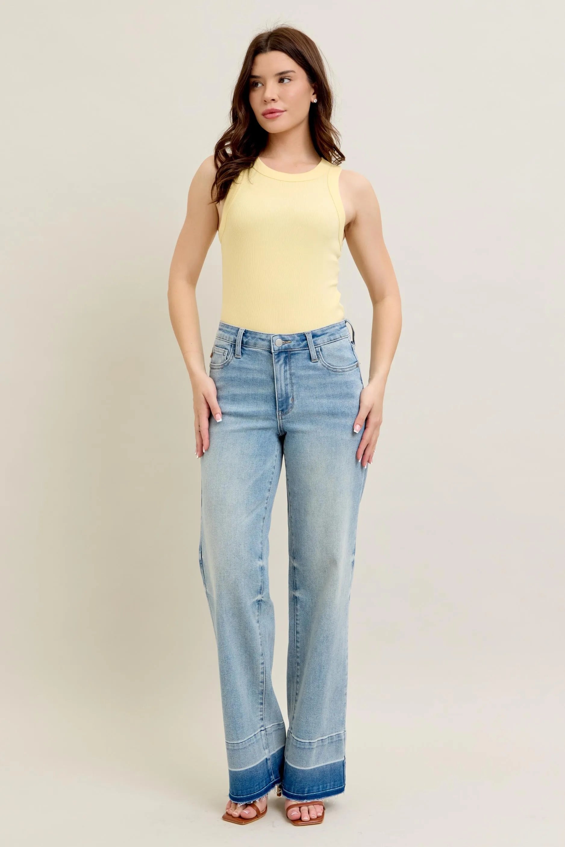Judy Blue Full Size Mr Release Hem Wide Leg Jeans Plus Size