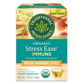 Traditional Medicinals - Organic Stress Ease Immune Tea, 16 Bag (Pack of 6) - Calming Herbal Blend
