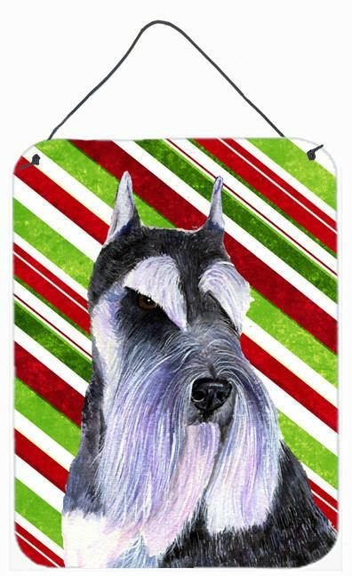 Schnauzer Candy Cane Holiday Christmas Wall or Door Hanging Prints Aluminum Metal Sign Kitchen Wall Bar Bathroom Plaque Home Decor Front Door Plaque, 12x16, Multicolor