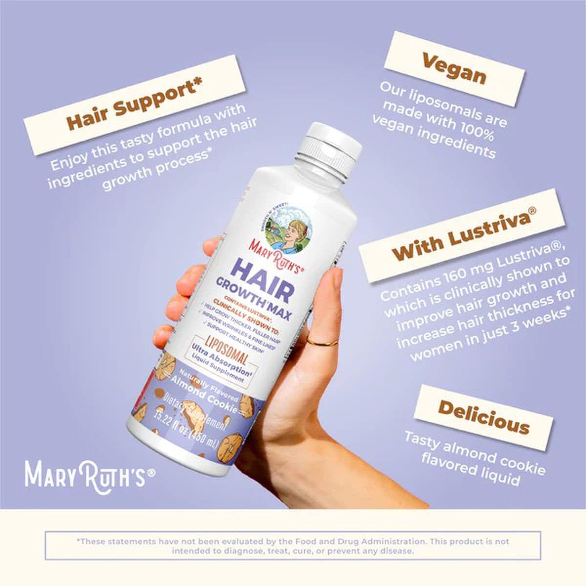 Mary Ruth's® Hair Growth Max Liposomal, Almond Cookie Flavor, 15.22-ounce Bottle LP-AD-HGM-CV-SF-16Z-UN-01