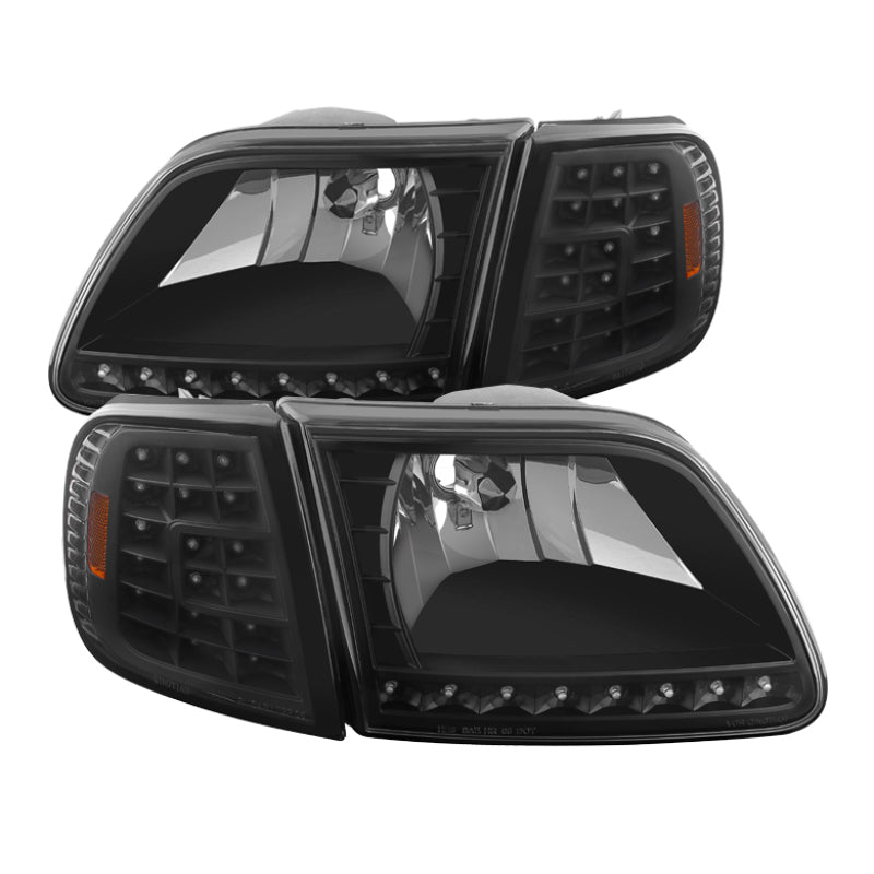 SPYDER Xtune Ford F150 97-03 Crystal Headlights w/ Clear LED Corners Black HD-ON-FF15097-LED-SET-BK 5014184