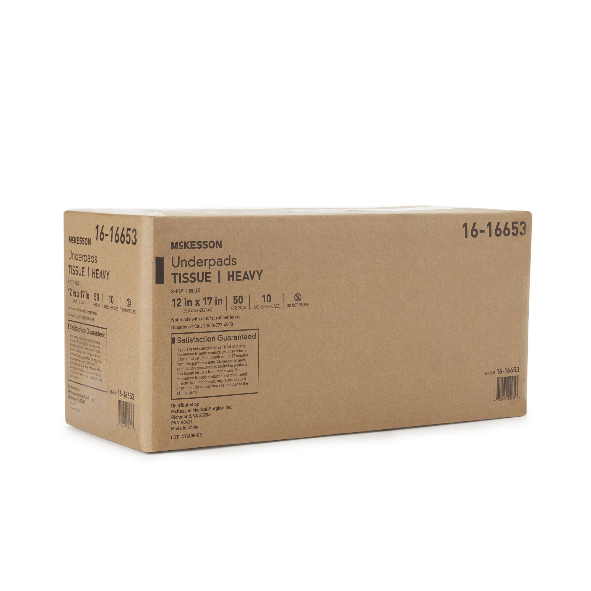McKesson Blue Nonsterile Procedure Underpad, 12 x 17 Inch 16-16653