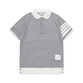 Thom Browne Grey & White T-Shirt with Collar