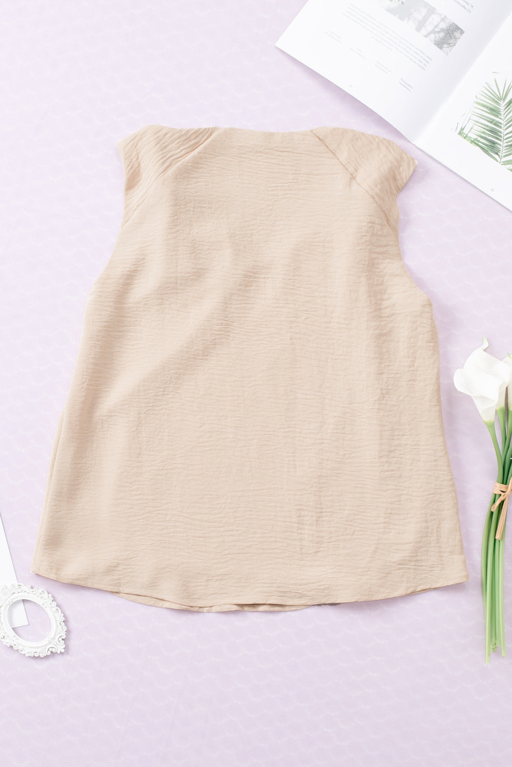 Apricot Plain V Neck Casual Knotted Shoulder Vest