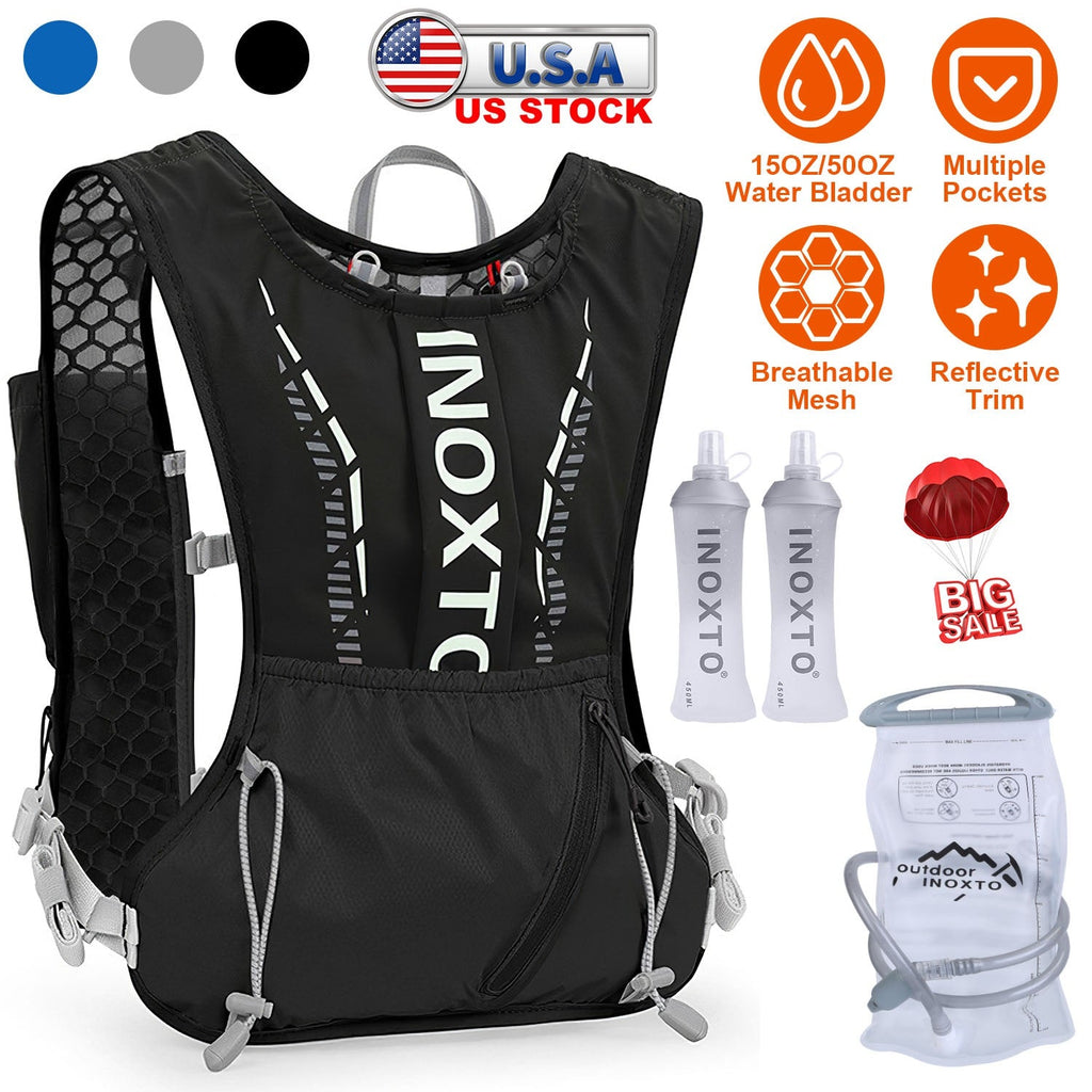 Sport Hydration Vest Running Backpack with 15oz 50oz Water Bladder Adjustable Strap Storage Bag for Trail Running Marathon Race Hiking