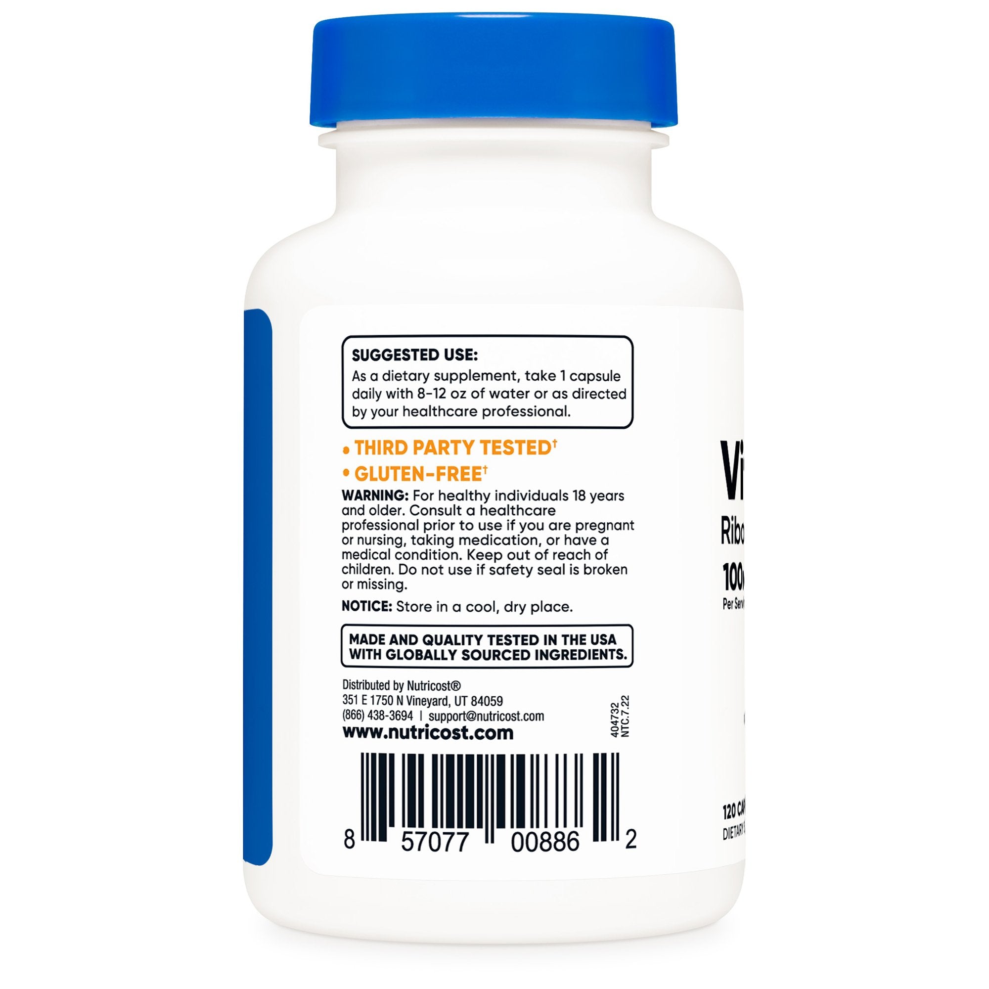 Dietary Supplement nutricost® Vitamin B2 Riboflavin Vitamin B2 100 mg Strength Capsule 120 Per Bottle NTC220101