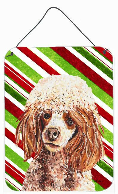 Red Miniature Poodle Candy Cane Christmas Wall or Door Hanging Prints Aluminum Metal Sign Kitchen Wall Bar Bathroom Plaque Home Decor Front Door Plaque, 12x16, Multicolor