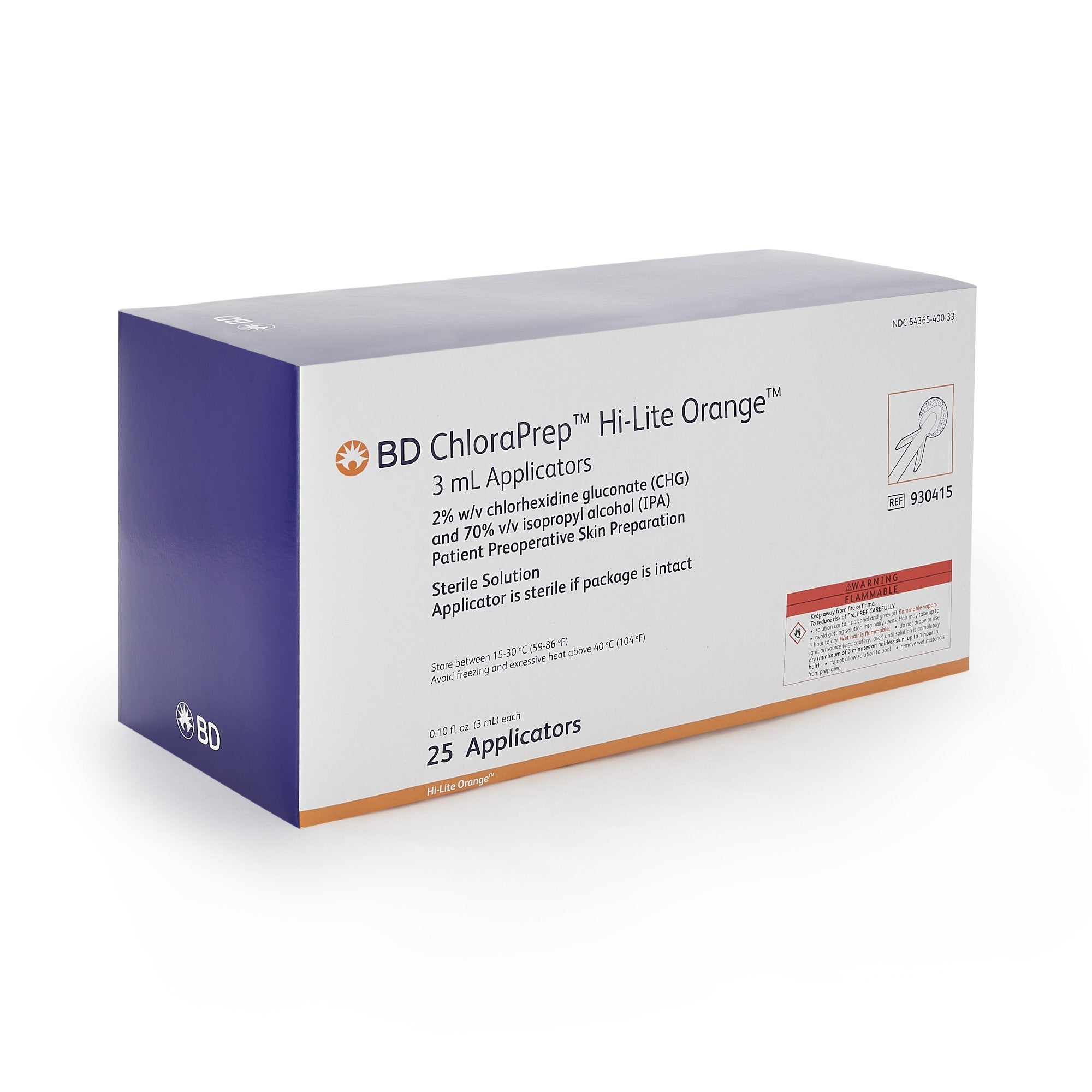 Skin Prep Solution ChloraPrep™ Hi-Lite Orange™ 3 mL Foam Applicator 2% / 70% Strength CHG (Chlorhexidine Gluconate) / Isopropyl Alcohol Sterile 930415